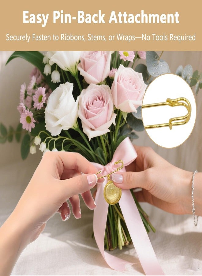 ZGGAZCA Bouquet Charm Photo Pin for Wedding Gold Memorial Picture Charms for Bride and Groom DIY Bridal Pins for Wedding Bouquet or Boutonniere Memory Brooch for Photos - Image 3